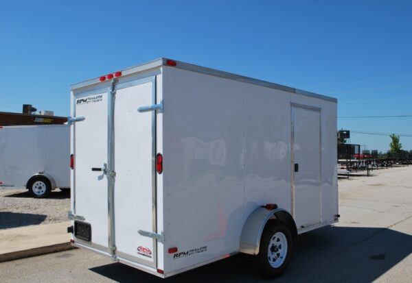 6 x 12 White Enclosed V-Nose Trailer with Barn Doors