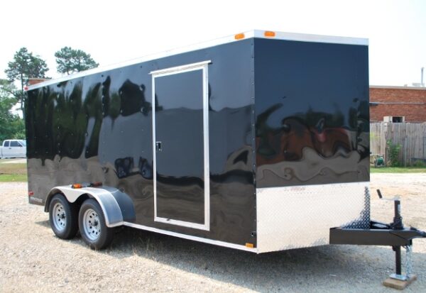 Black 7 x 16 Enclosed V-Nose Cargo Trailer