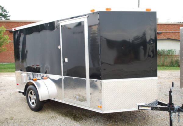 Black 6 x 12 Enclosed V-Nose Cargo Trailer with Motorcycle Package